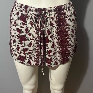 UK2LA White Floral Print Shorts with Burgundy Accents